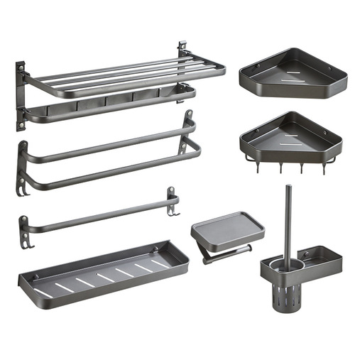 Gunpowder Bathroom Shelf Bracket No-Drill Towel Rack Bathroom Tissue Rack Wall-Mounted Toilet Hardware Kit