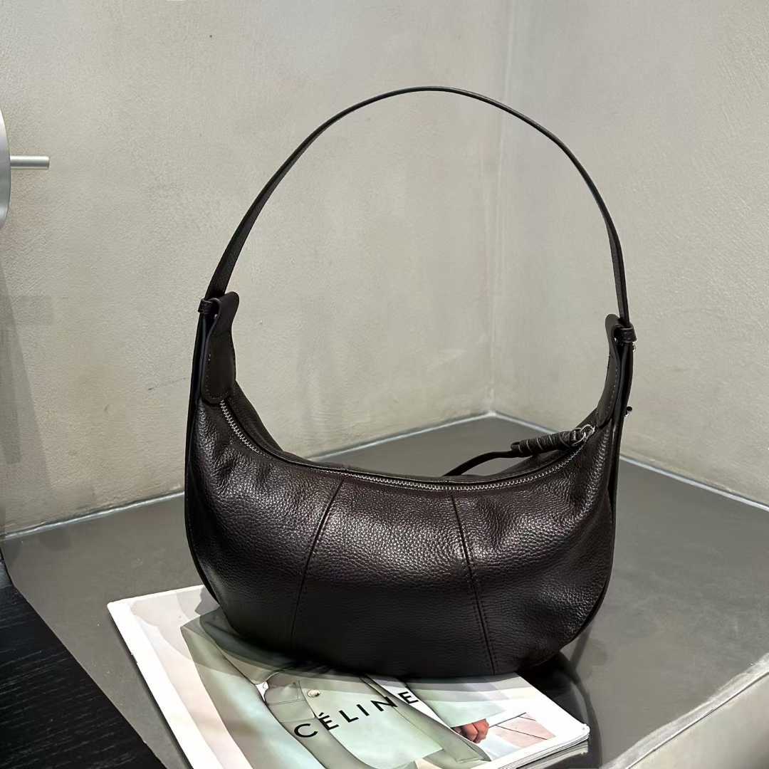 Cross-Border New Top Grain Cowhide Hobo Bag Single Shoulder Crossbody Dumpling Bag Niche Design Genuine Leather Versatile Large Capacity - Thumbnail 3