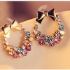 Retro earrings with bow, accessory, Korean style, diamond encrusted, flowered, wholesale