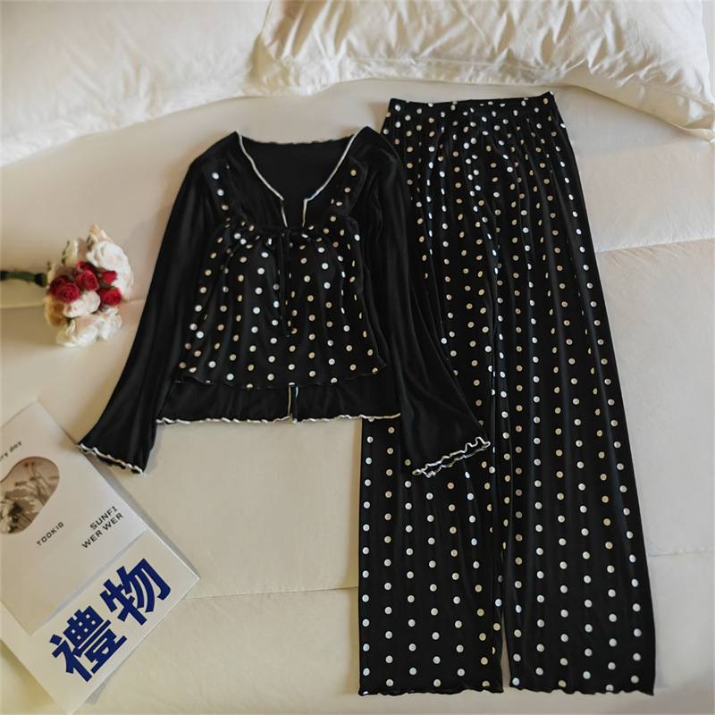 ND8394.4#(가슴 패드 포함) 폴카 도트 블랙 조끼 + 폴카 도트 블랙 바지 + 블랙 재킷