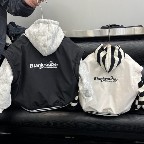 Winter Children's American Street Style Fleece Vest for Boys and Girls Loose Workwear Thick Embroidered Letter Cotton Back Vest