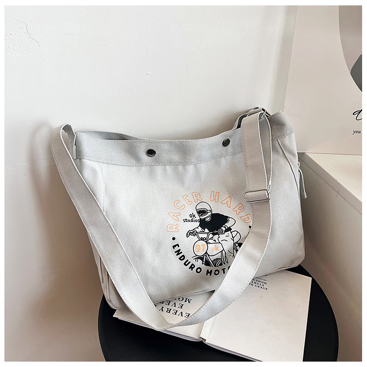 Wholesale large-capacity casual commuting women's single-shoulder bags, Korean-style trendy and fashionable handbags, LOGO printed canvas bags undefined
