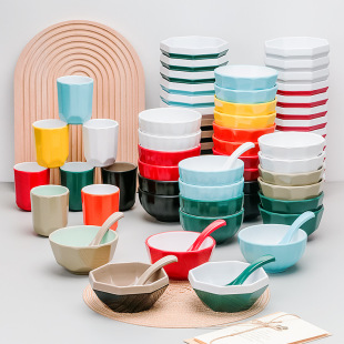 melamine bowl two-color small bowl commercial catering rice bowl porridge soup bowl restaurant canteen special color imitation porcelain bowl tableware