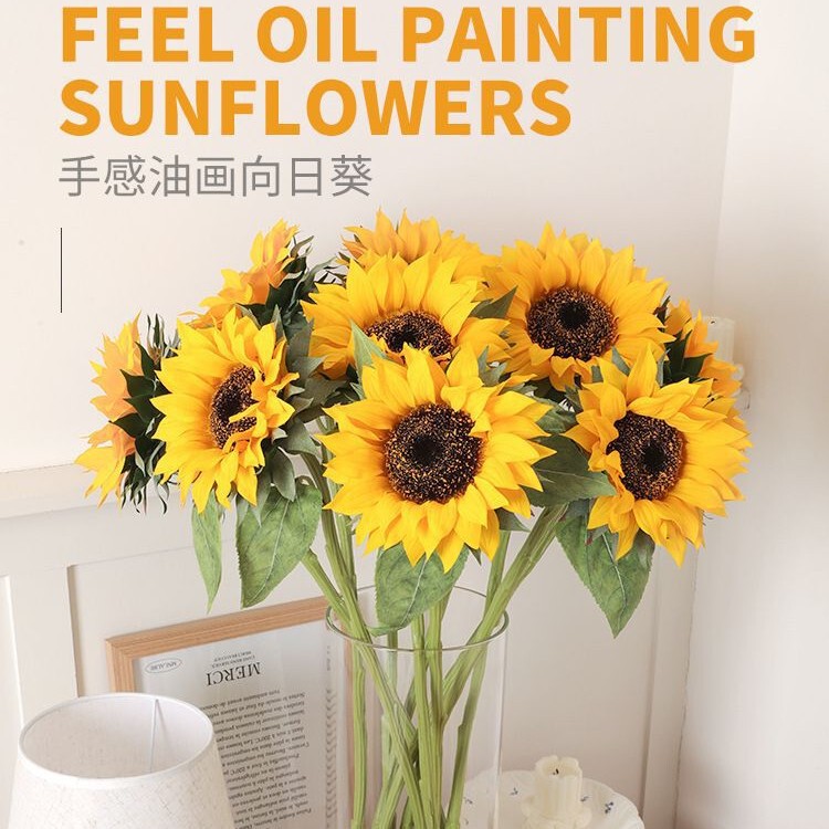 New Style Moisturizing Sunflower Single Branch Artificial Flower Home Decoration Flower Arrangement Ornaments Plastic Fake Flower Photography Props