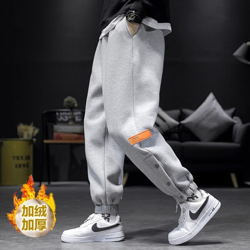 Spring and Autumn fleece-lined Sports Casual Pants for Teenagers and Students Trendy All-match Leg Pants Trendy Brand Loose Breasted Pants Trendy