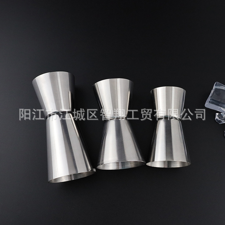 Taza medidora de acero inoxidable con borde curvo y recto, con escala, taza medidora de doble extremo, taza medidora de onzas, taza medidora para bar de cócteles