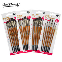 Foreign trade cross-border six-piece set wood handle nylon hair watercolor brushes flat wood handle oil painting brush set Amazon