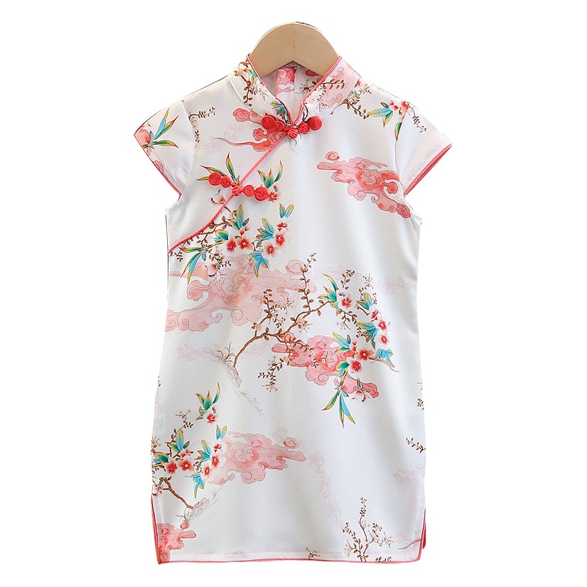 Girls' Short-Sleeve Qipao Dress, 2026 Summer New Style, Children's Chinese Style Dress, Retro Baby Hanfu, Internet Celebrity Style