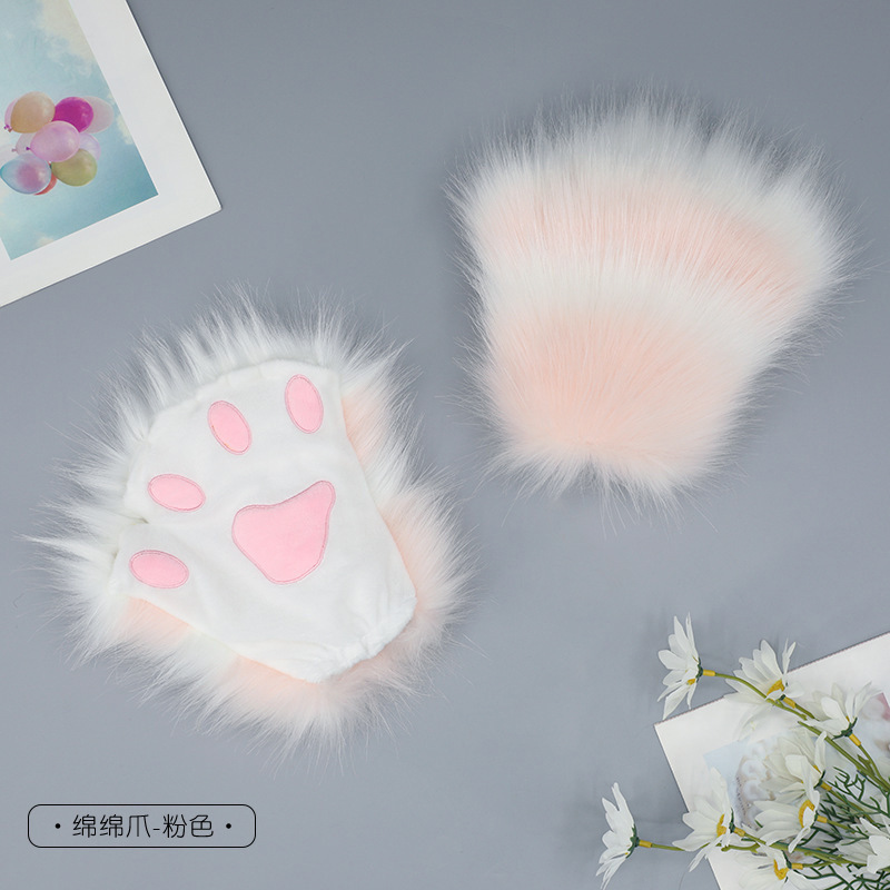 代装手作りぬいぐるみLolita獣耳獣爪アクセサリーソフト萌え妹猫娘INS猫爪半指手袋|undefined
