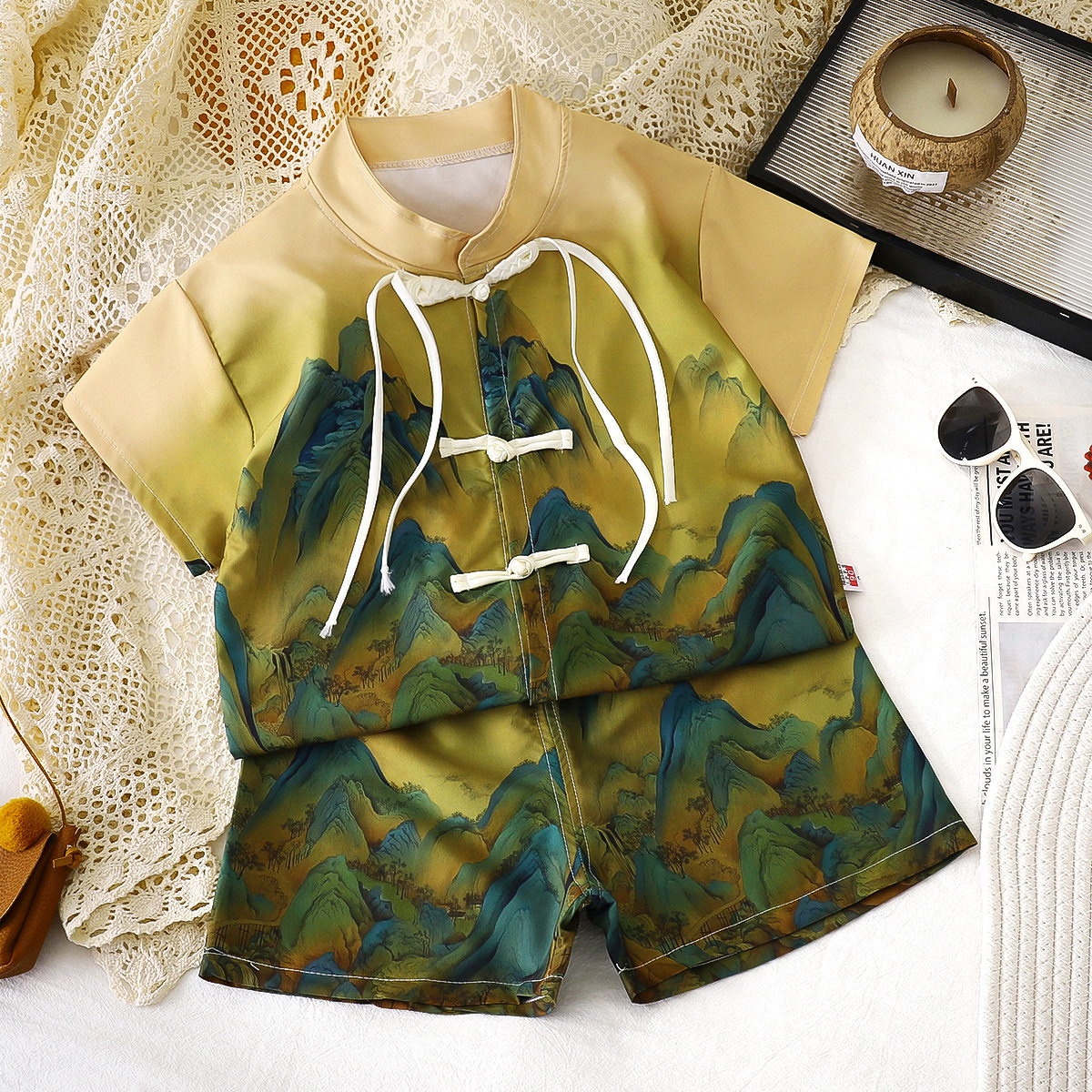 男童汉服夏装2025新中式古风帅气国风衬衫套装儿童短袖薄款两件套