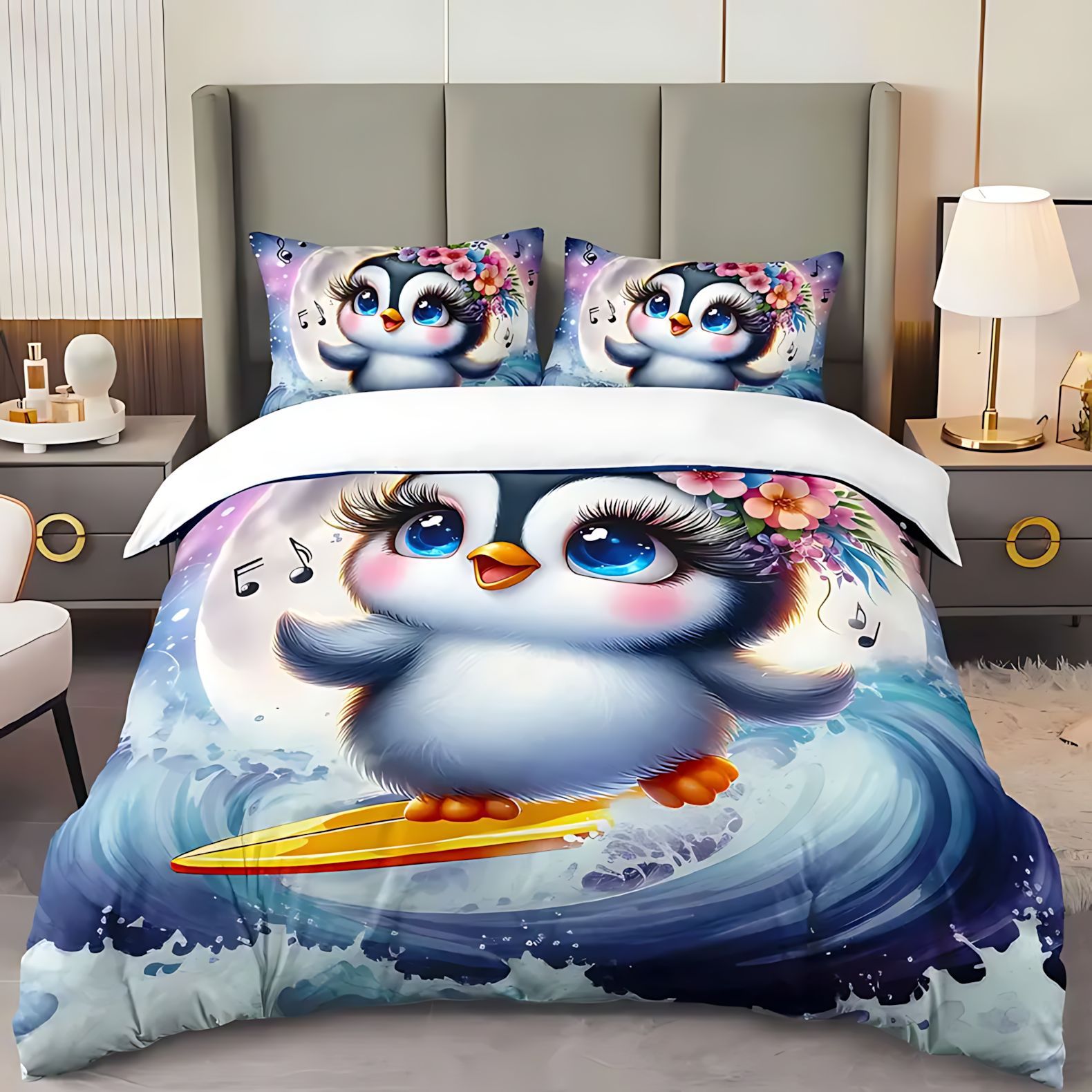 TEMU / JIT Transfronterizo Kit de colcha de cama de dibujos animados lindos pingüinos impresos digitales para diseñar