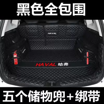 Trunk Mat, Haval M6 Trunk Mat - black-fully-enclosed-split-version-five-pockets-straps-haval-h6