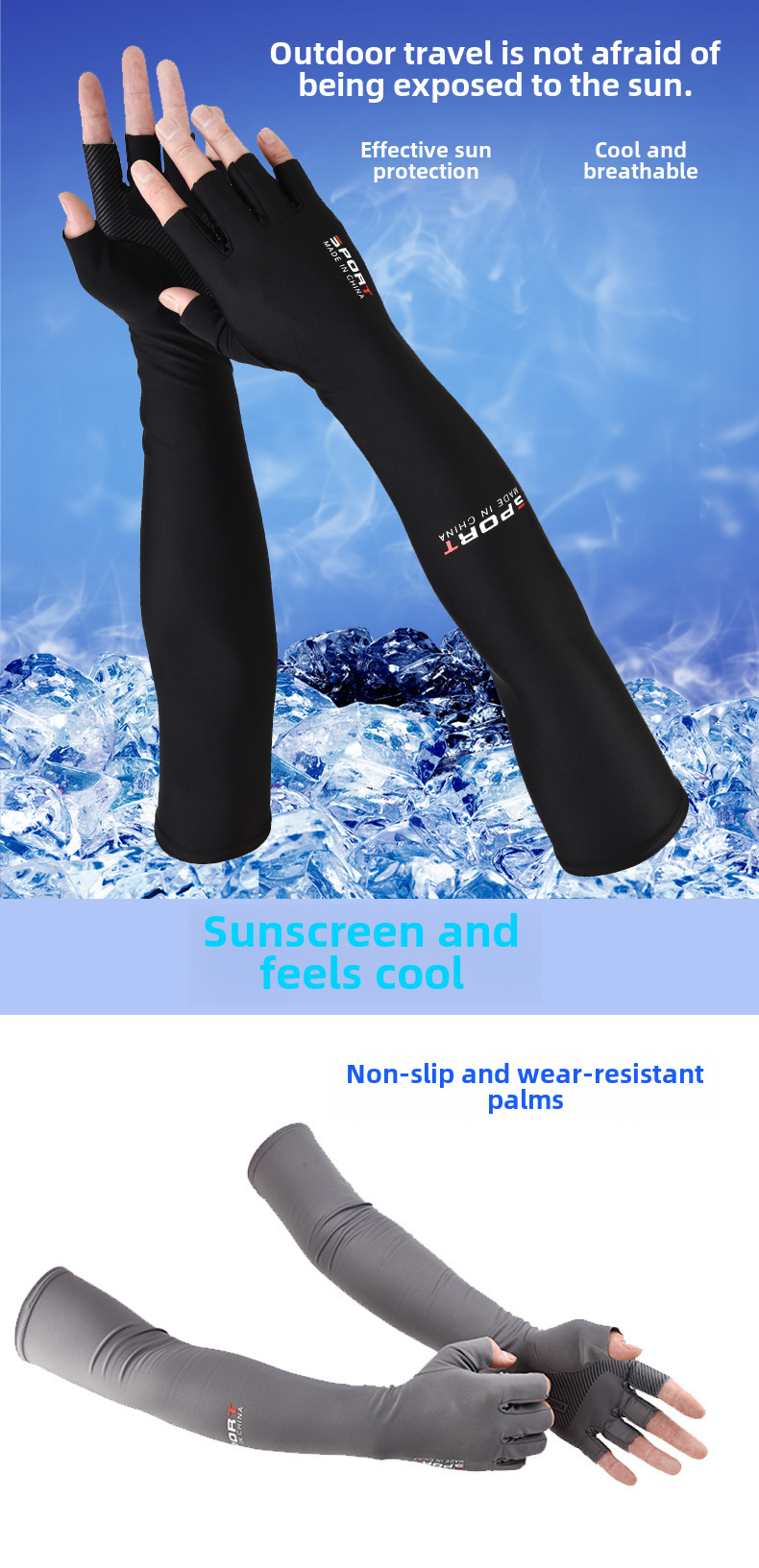 Summer Five-Finger Ice Sleeve Sunscreen Arm Ice Silk Sleeve Half-Finger Gloves for Men and Women Outdoor UV Driving Ride_viptrois.com