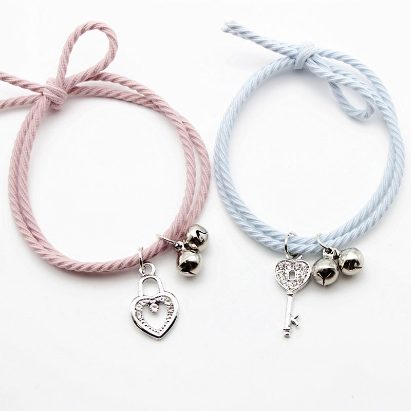 Korean style personalized couple bracelet a pair of small rubber bands for girlfriend long-distance love boyfriend Bell bracelet headband gift