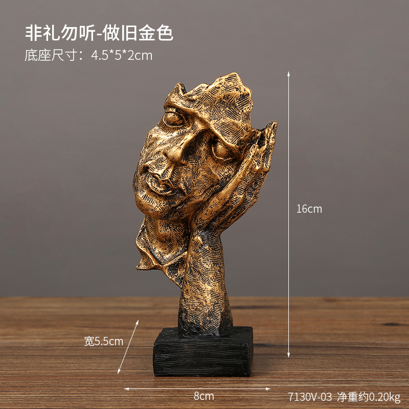 Nordic Abstract Mask Character Ornaments Retro Silent Gold Resin Ornaments Living Room Study Office Decorations