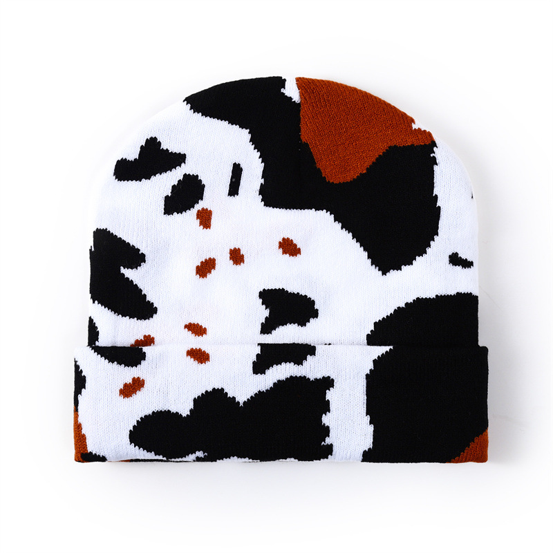 Nuevo sombrero de gorro de guisantes de invierno transfronterizo, sombrero de punto de lana corta con patrón de leche, jacquard, camuflaje cálido