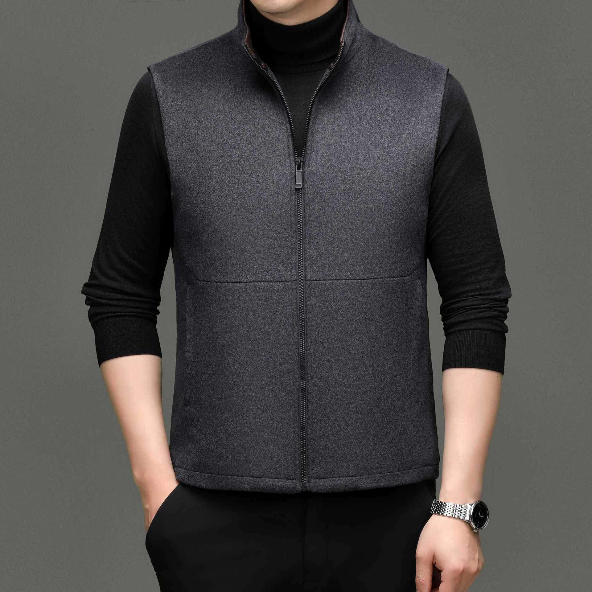 Wool down vest for men, stand-up collar, warm inner wear, suitable for middle-aged fathers, thickened vest, shoulder coat