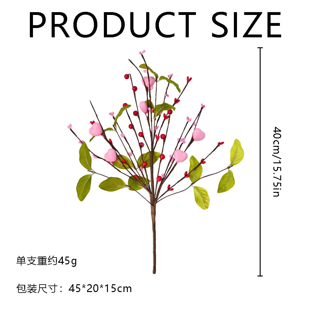 Día de San Valentín 6 amor de simulación de hojas verdes, bayas, frutas rojas, adornos de sala de estar, decoraciones de diseño transfronterizo para el hogar