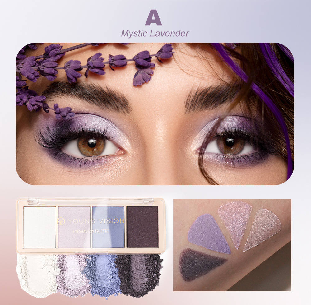 YOUNG VISION Four-color Eyeshadow Set: A daily light makeup eyeshadow palette with multiple pearlescent, matte and glossy tones undefined