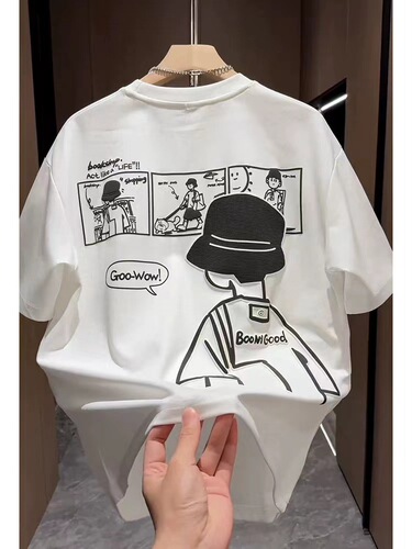 Summer New Trend Cartoon Print Short Sleeve T-Shirt for Men, Fashion Cotton Casual Slim Fit Half-Sleeve Top