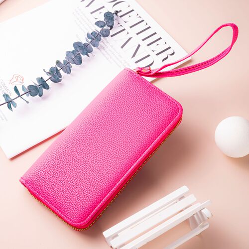 New Cross-border Long Macaron Color Zipper Wallet for Women with Lychee Pattern, Multi-compartment Handheld Bag, Wholesale