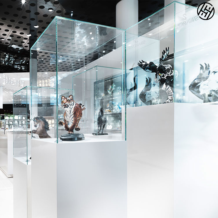 博览馆白色烤漆玻璃展柜精品展示柜中岛柜钢化玻璃手办展示柜制作