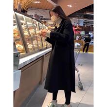 黑色毛呢外套女2024年秋冬季新款小个子百搭加厚中长款呢子大衣源