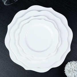 荷花盘白色骨瓷盘子菜盘家用炒菜盘子餐盘陶瓷简约白色