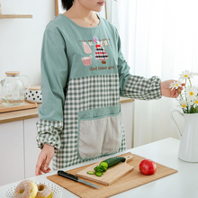 新款韩版纯棉长袖围裙可爱厨房家用反穿衣成人男女有带袖做荣小荣