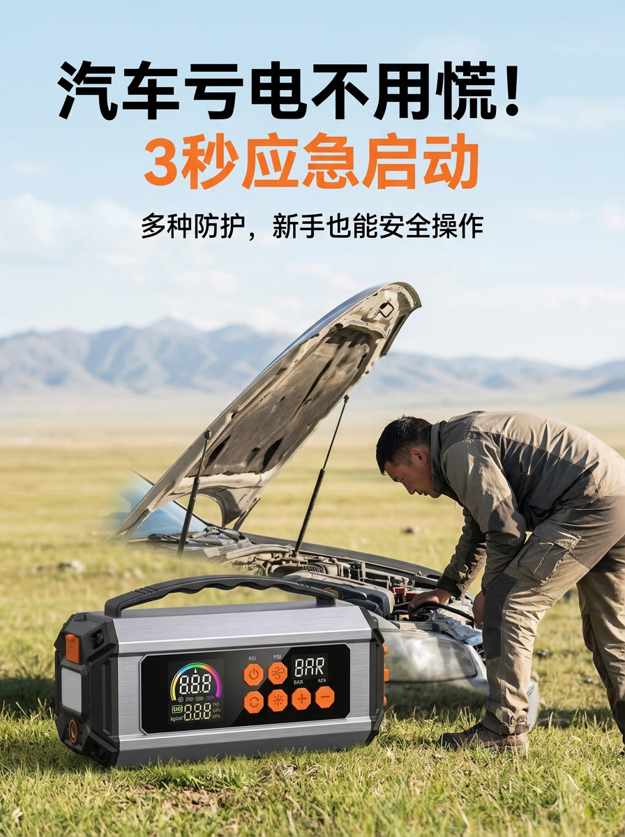 Car Air Pump, Multi-Functional Portable Electric Car Air Pump, Emergency Jump Starter