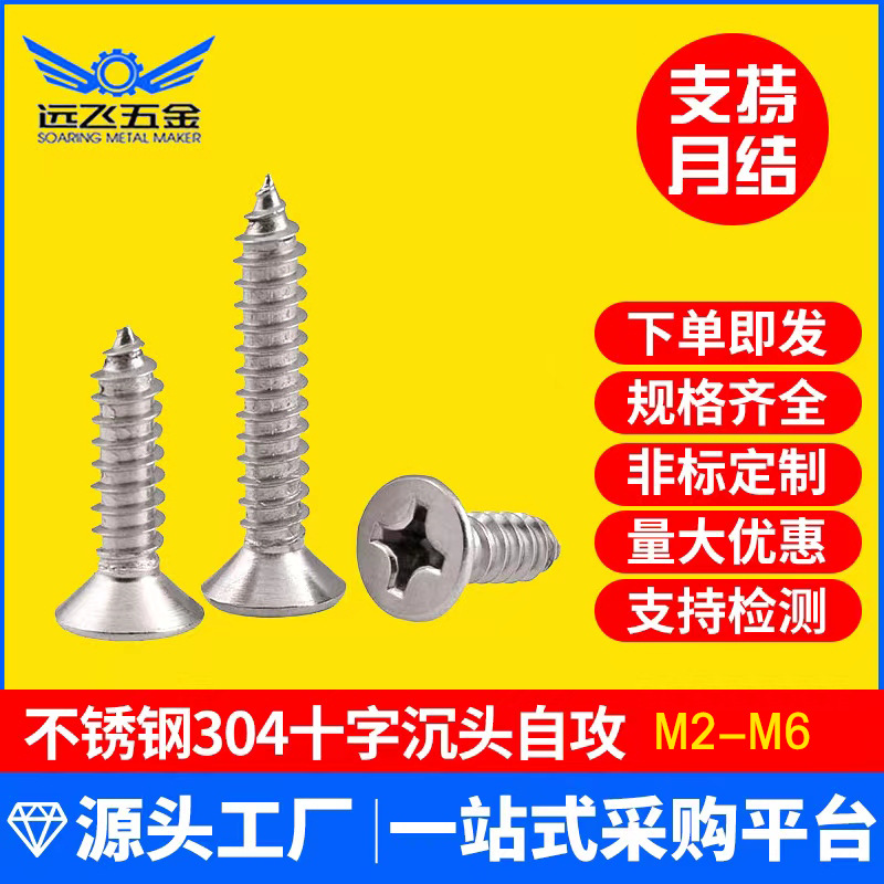 304不锈钢自攻螺丝十字槽平头沉头自攻螺钉不锈钢螺丝批发生产