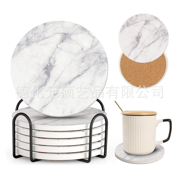 Amazon popular blanco Marbling cerámica absorbente posavasos decoración del hogar Logo de una sola pieza entrega