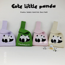新款双面熊猫针织包成都熊猫爷爷爆火手提袋国风潮流百搭托特包