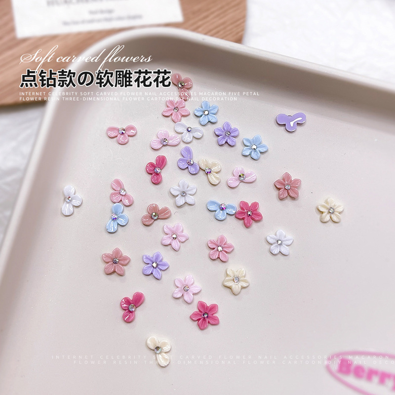 新しいネイルアートジュエリーポイントダイヤモンドソフト彫刻五弁花新鮮なマカロン甘い樹脂アクセサリー diy ネイルアートアクセサリー|undefined