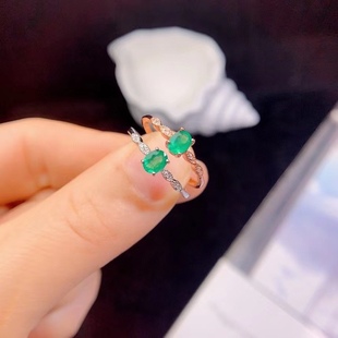 Factory wholesale explosions S925 silver inlaid natural emerald ring main stone 4*5 hot in Europe and America