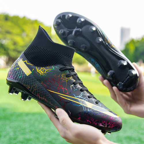  Autumn New High-top Football Shoes Broken Spike Black Camouflage Large Size Boys Adult Professional Training Football Shoes