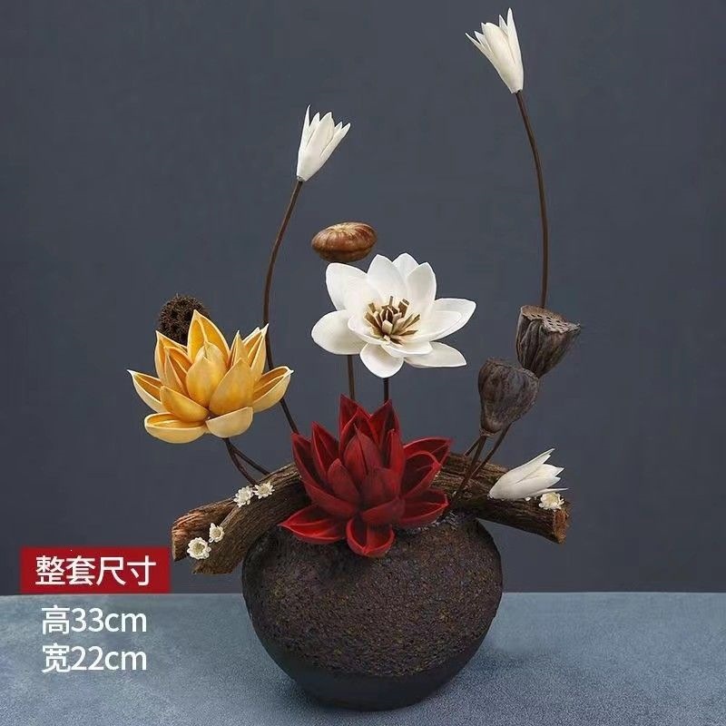 满天星网红仿真花莲蓬装饰品摆设干花真花陶瓷荷花云南客厅餐桌