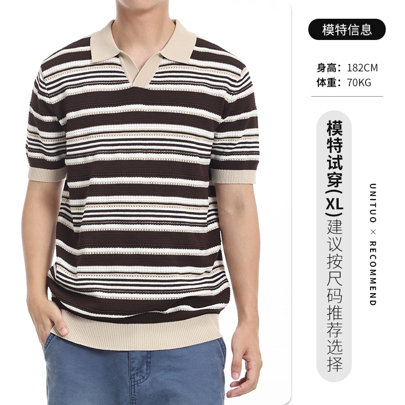 El estilo antiguo de alto nivel de hielo camiseta polo de punto hombre de verano gaviota cuello V camiseta de manga corta de negocios casual ropa de hombre