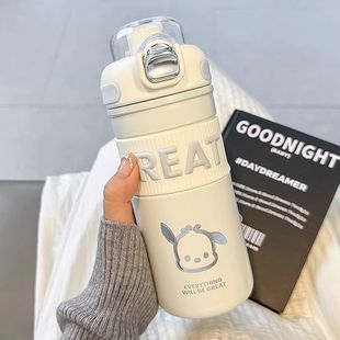 Thermos Cup for Girls Simple 316 Stainless Steel Water Cup for Women 2023 New High-Looking Sports Double Drinking Straw Cup