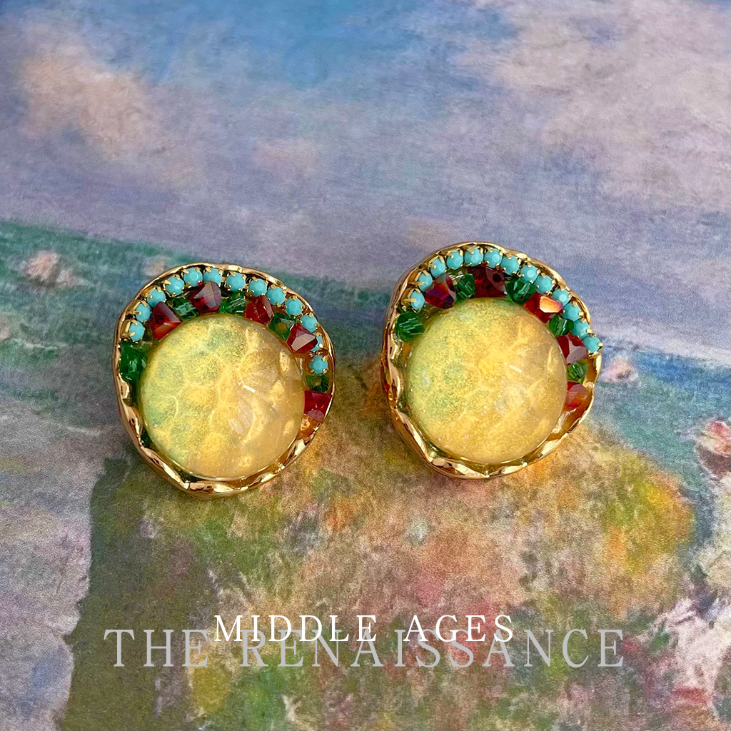 Vintage light medieval retro palace style colored glass earrings