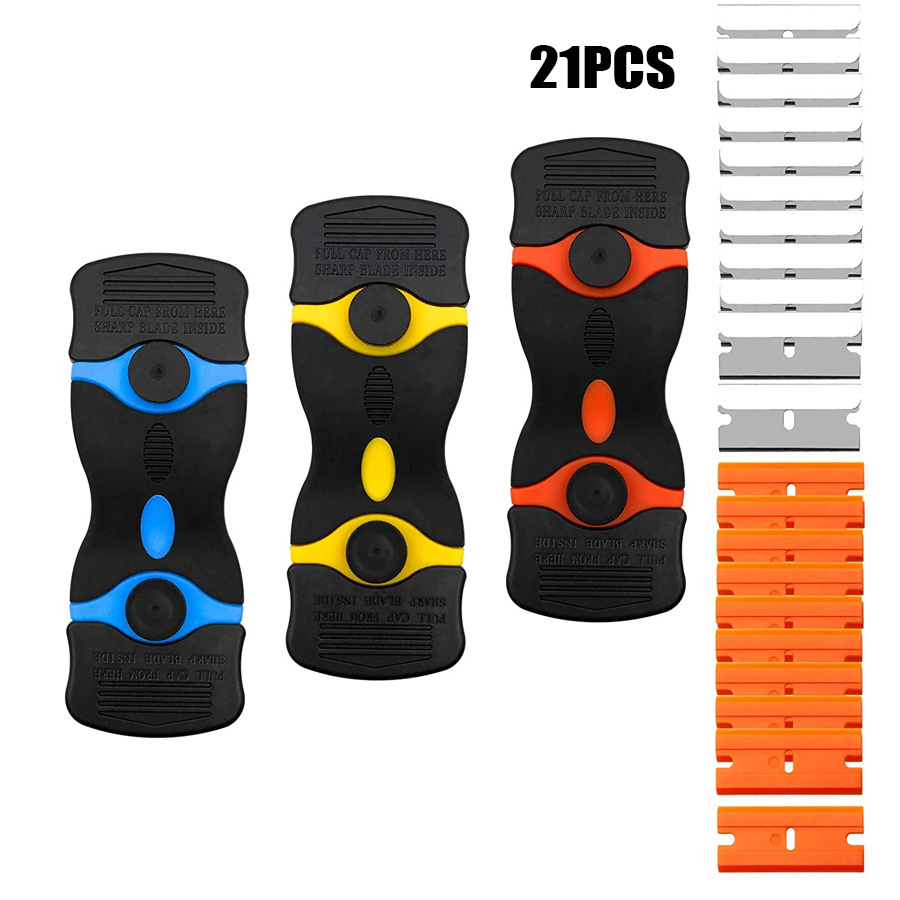 21件套玻璃塑料刮板陶瓷刮刀清洁剂用于窗户贴花，贴纸，墙纸