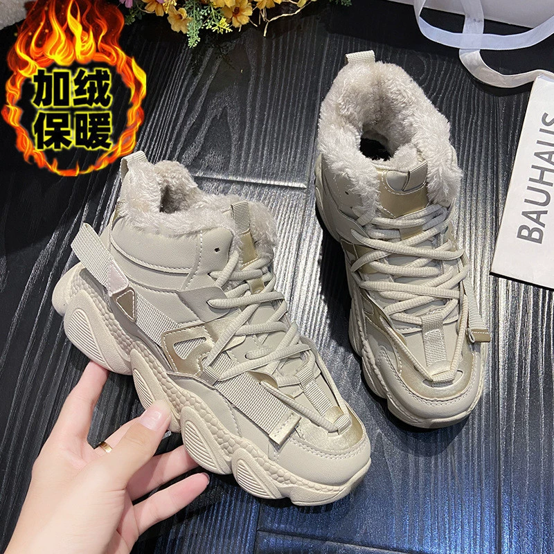 Корейская версия обуви для девочек 2024 новая зимняя бархатная студентка хлопчатобумажная обувь высокая помощь теплые снежные сапоги повседневные короткие сапоги