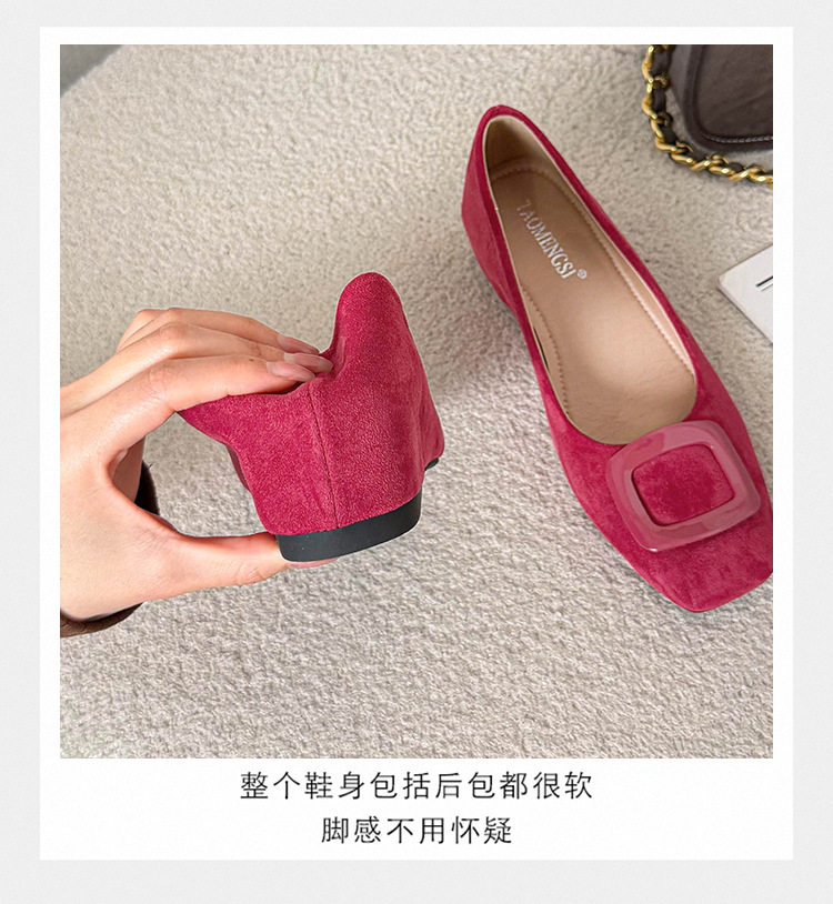 Giày bệt nữ mũi vuông khóa ngang, cổ thấp chất liệu nhung, gót xuồng 3–6 cm — Màu be, màu đen, màu đỏ chi tiết 14