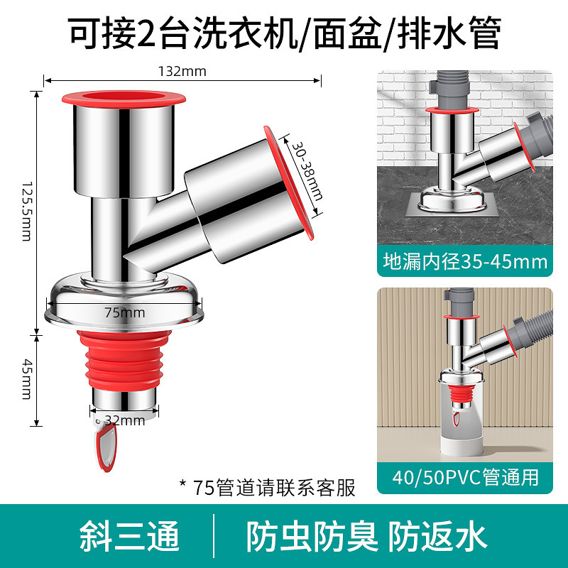 洗濯機排水管、床排水専用継手、排水管、防臭・こぼれ防止、浴室用ツーインワン三方カバー|undefined