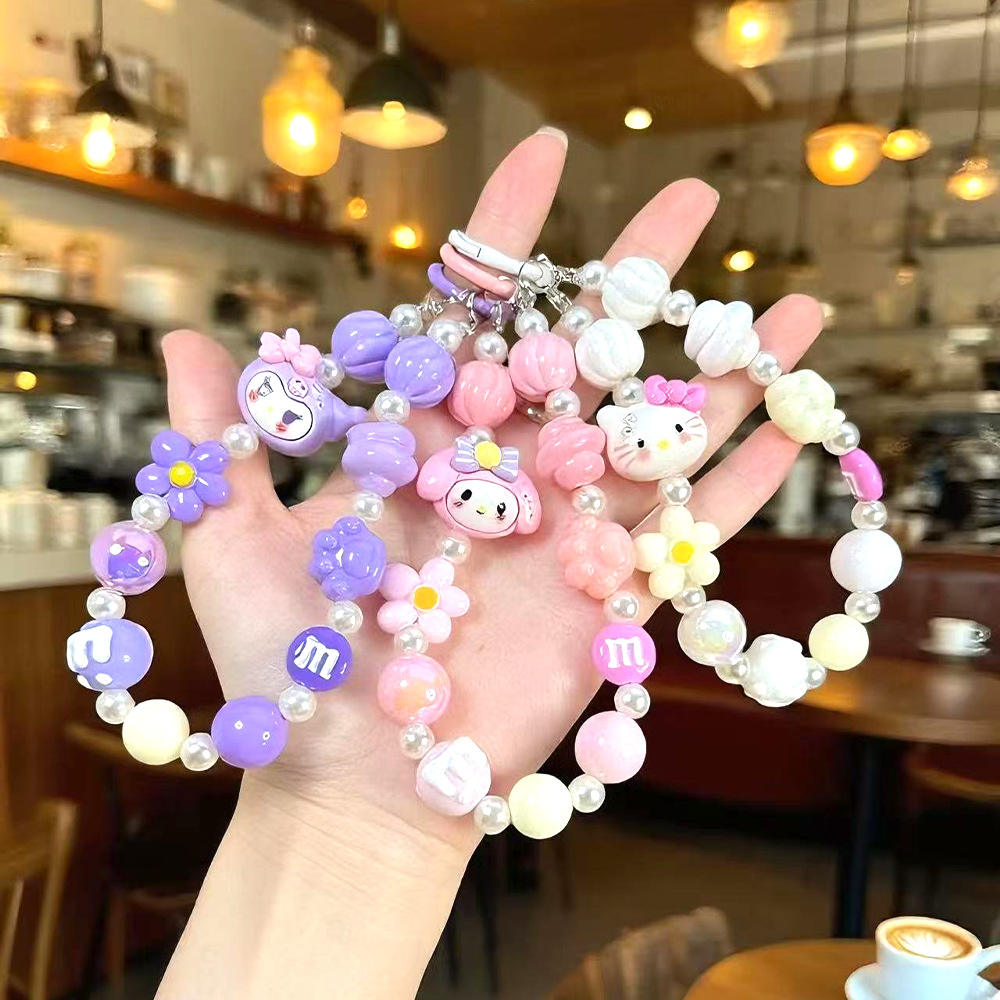 Acrylic Cartoon Sanrio Beaded Phone Chain Min Letter Car Key Wholesale Xiaohongshu Trending Item