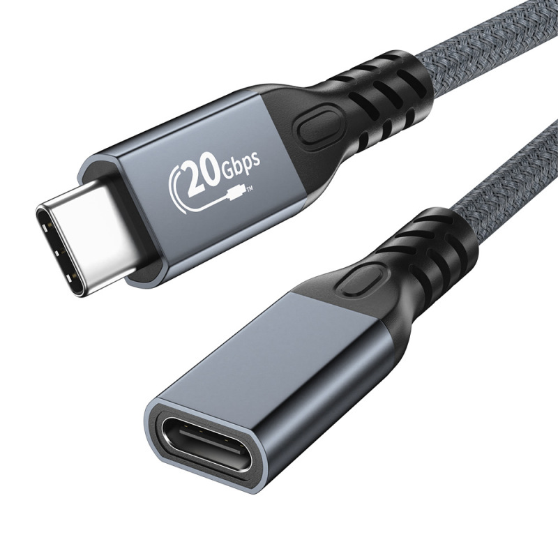 USB3.2 ダブルヘッドデータケーブル USB-C オス-メス編組 100W 高速充電 20G 伝送延長ケーブル Type-C|undefined