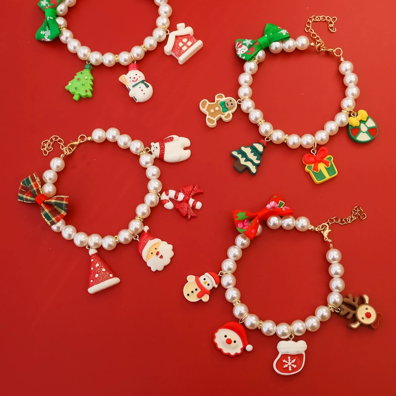 Рождественский праздничный подарок домашнее животное жемчужное ожерелье котенок собака собака ошейник бант милые украшения безмолвные