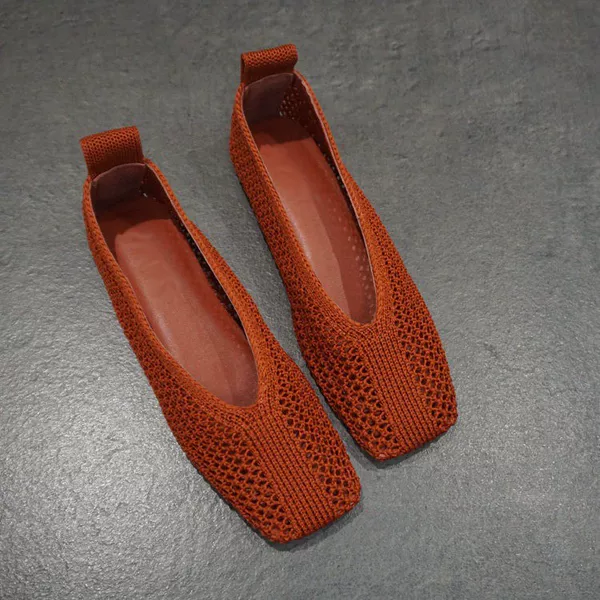 Sheepskin Version~2026 Spring/Summer New Style Square-Toe Flat Woven Fishnet Ballet Shoes for Women, Casual Hollow-Out Shallow-Mouth Single Shoes