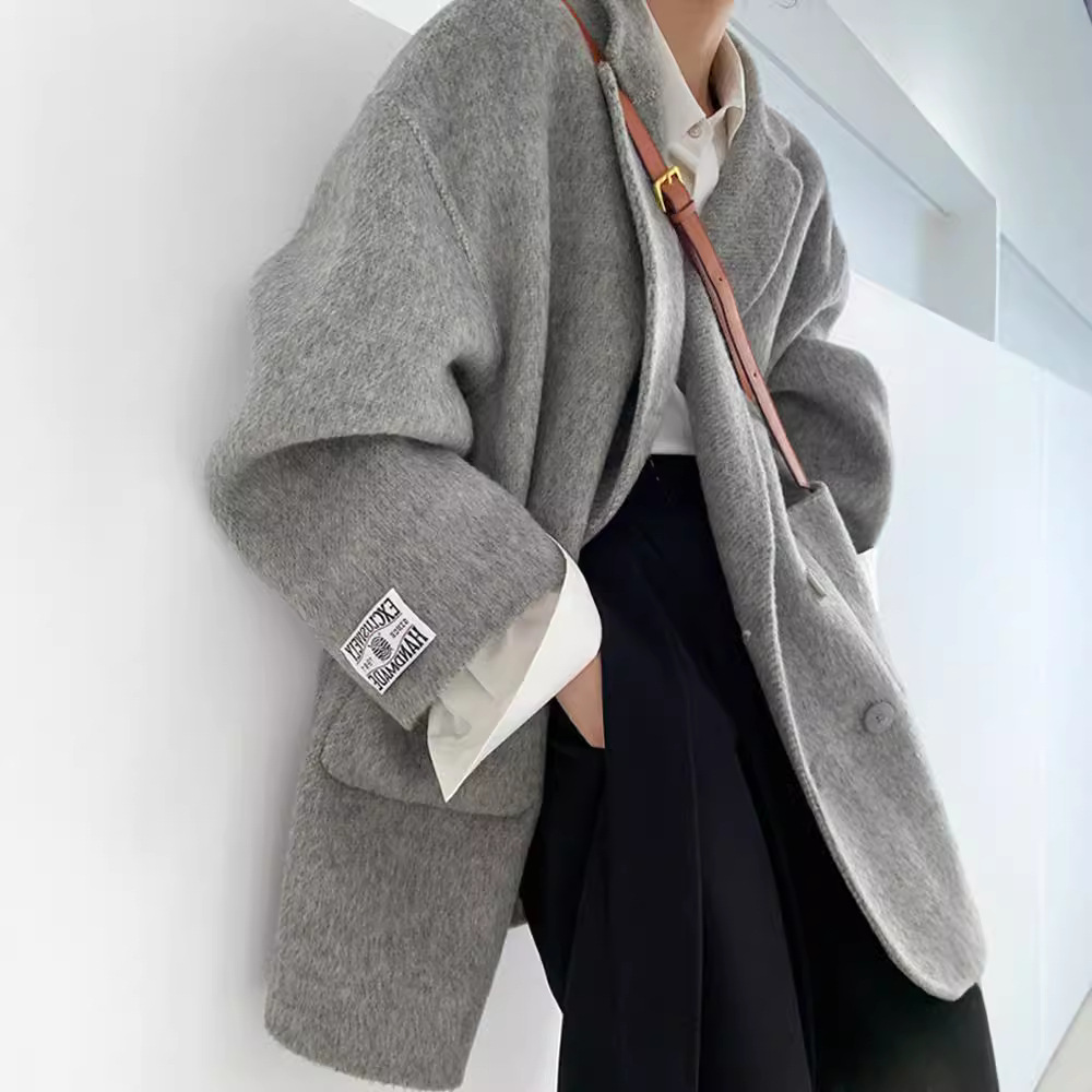 ｜软糯风｜2025春秋季短款双面羊绒大衣女宽松韩系羊毛呢西装外套