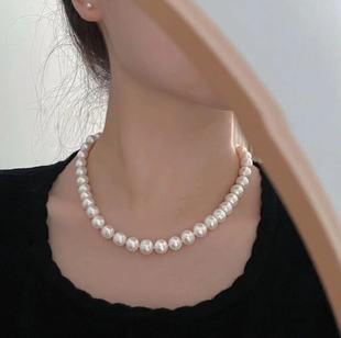Silver Pearl 9-10mm Freshwater Pearl Non-nuclear Freshwater Pearl Origin Large Granular Bead Necklace